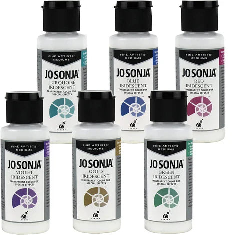 SET 1 - 6 x Jo Sonja 60ml Bottle Iridescent Acrylic Paint + 1 x 60ml Flow Medium - Jo Sonjas -   - 